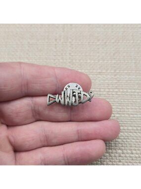 Vintage WWJD Christian Ichthys Fish Pewter Metal Lapel Pin A8209